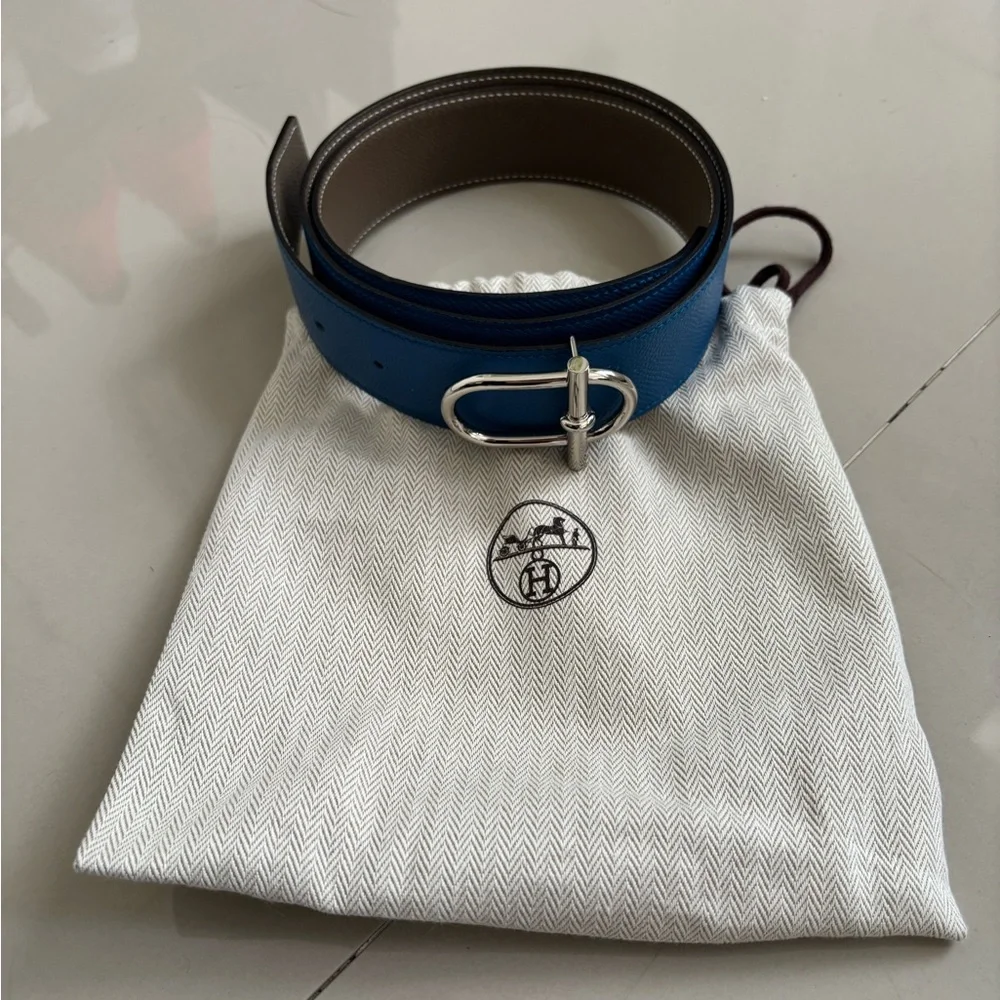 100% Authentic HERMES Ithaque belt buckle & Reversible leather strap 90cm - Picture 6 of 15